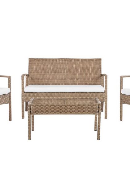 Loungegrupp utomhus 4-sits konstrotting ljusbrun marsala - trä/natur