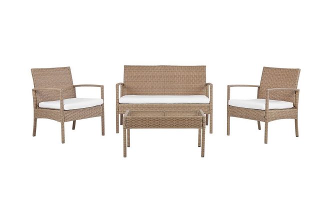 Loungegrupp utomhus 4-sits konstrotting ljusbrun marsala - trä/natur