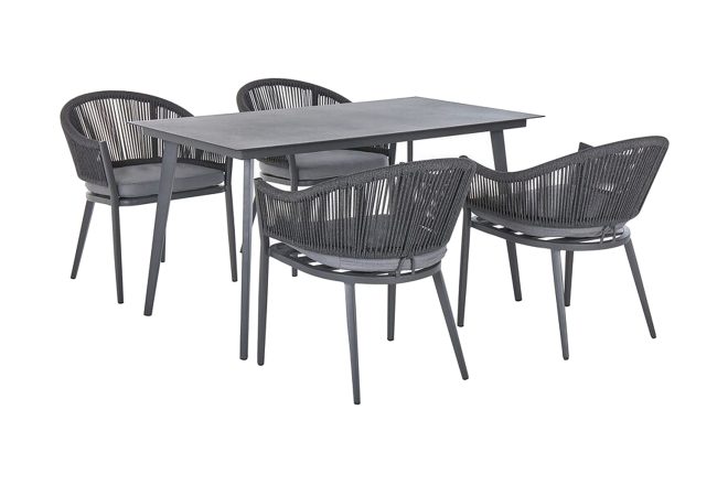Trädgårdsset av utebord och 4 utestolar aluminium mileto - grå