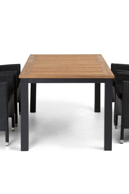 Matgrupp utomhus las vegas 152-210 + 4 thor fåtölj - svart/teak