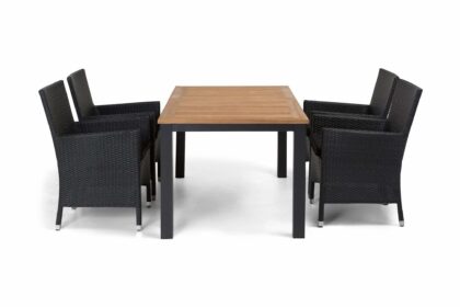 Matgrupp utomhus las vegas 152-210 + 4 thor fåtölj - svart/teak