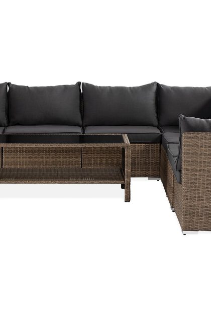 Loungegrupp utomhus wisconsin premium 7-sits - glas/konstrotting/sand/svart