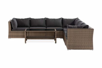 Loungegrupp utomhus wisconsin premium 7-sits - glas/konstrotting/sand/svart