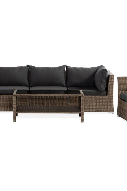 Loungegrupp utomhus wisconsin premium 6-sits - glas/konstrotting/sand/svart