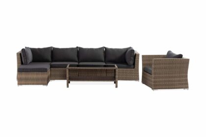 Loungegrupp utomhus wisconsin premium 6-sits - glas/konstrotting/sand/svart