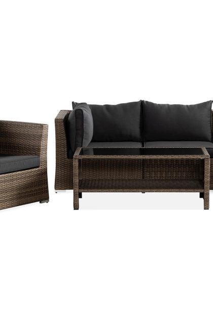 Loungegrupp utomhus wisconsin premium 5-sits - glas/konstrotting/sand