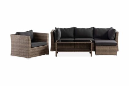 Loungegrupp utomhus wisconsin premium 5-sits - glas/konstrotting/sand