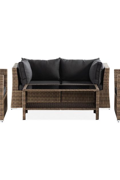 Loungegrupp utomhus wisconsin premium 4-sits - glas/konstrotting/sand