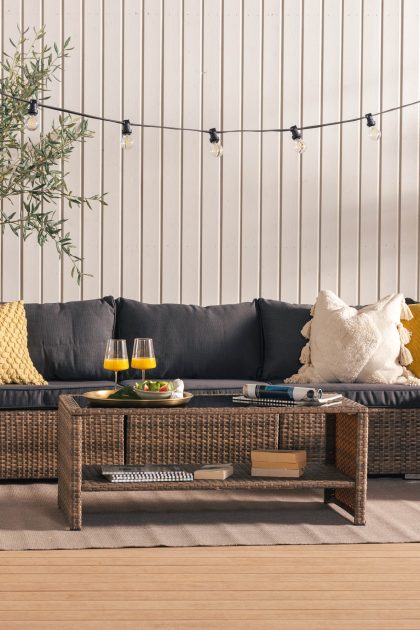 Loungegrupp utomhus wisconsin premium 7-sits - glas/konstrotting/sand/svart