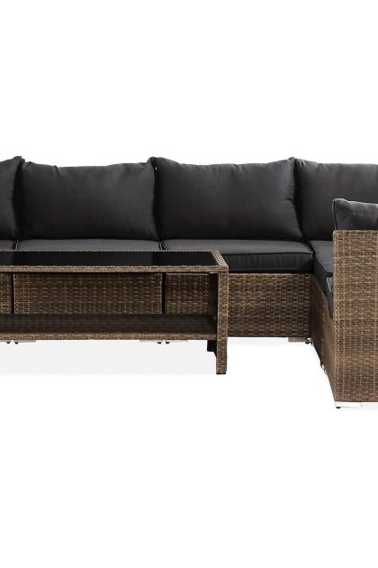 Loungegrupp utomhus wisconsin premium 6-sits - glas/konstrotting/sand