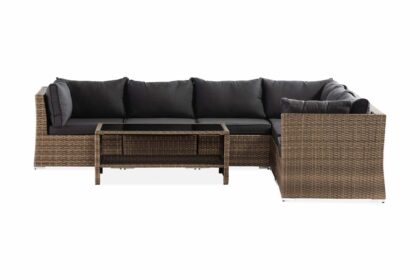 Loungegrupp utomhus wisconsin premium 6-sits - glas/konstrotting/sand