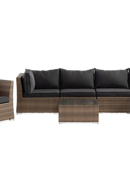 Loungegrupp utomhus wisconsin premium 6-sits - glas/konstrotting/sand