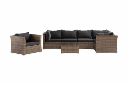 Loungegrupp utomhus wisconsin premium 6-sits - glas/konstrotting/sand