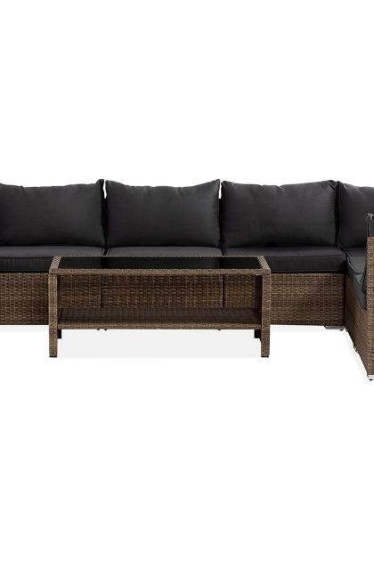 Loungegrupp utomhus wisconsin premium 8-sits - glas/konstrotting/sand/svart