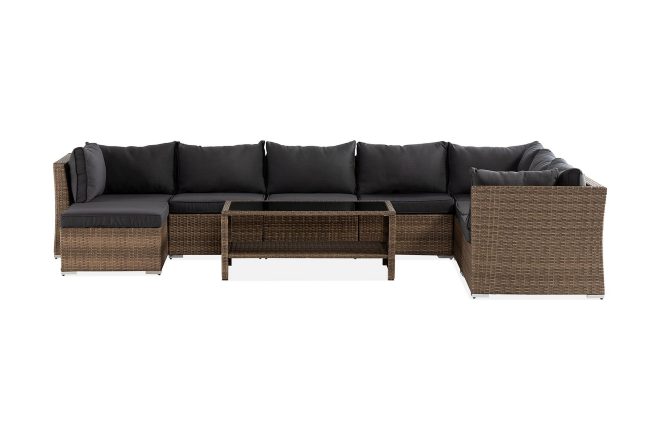 Loungegrupp utomhus wisconsin premium 8-sits - glas/konstrotting/sand/svart