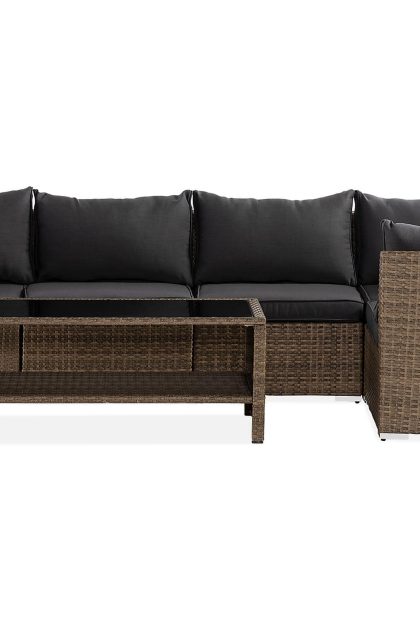 Loungegrupp utomhus wisconsin premium 5-sits - glas/konstrotting/sand/svart