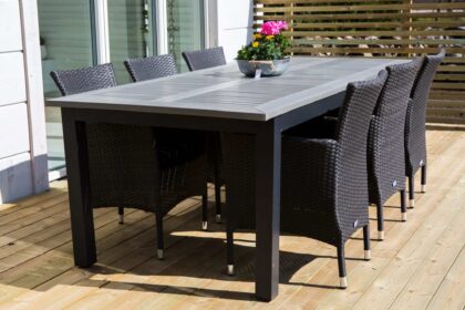 Albany förlängningsbar matgrupp utomhus 224cm + 6 malin utestolar - svart