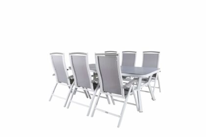 Virya matgrupp utomhus 200cm + 6 albany positionsstolar - vit/grå