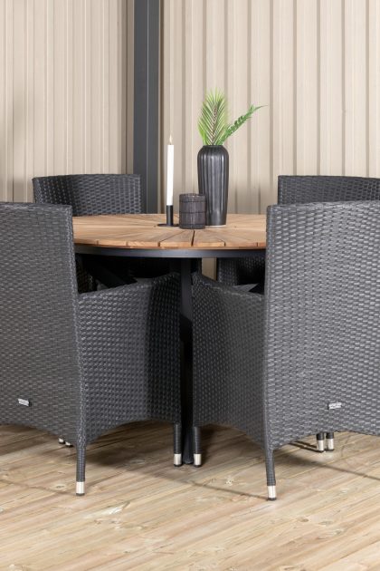 Mexico matgrupp utomhus rund Ø140cm + 6 malin karmstolar utomhus - svart