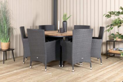 Mexico matgrupp utomhus rund Ø140cm + 6 malin karmstolar utomhus - svart