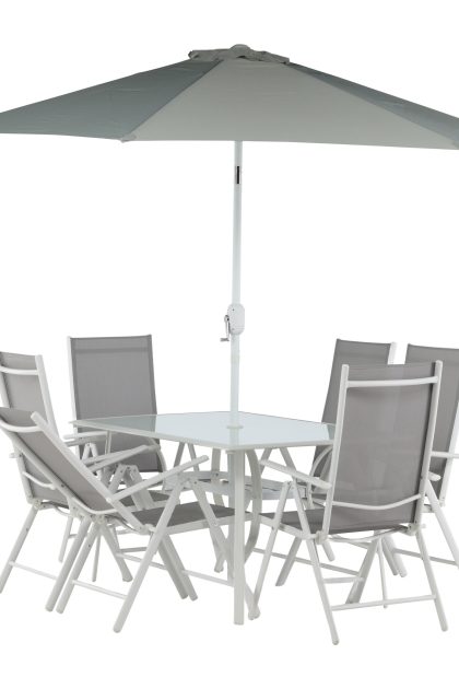Brekki matgrupp utomhus 150cm + 6 matstolar utomhus - grå/vit