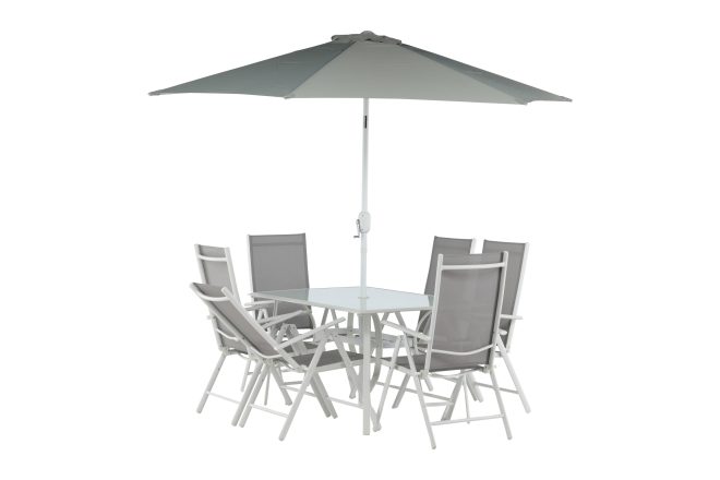 Brekki matgrupp utomhus 150cm + 6 matstolar utomhus - grå/vit