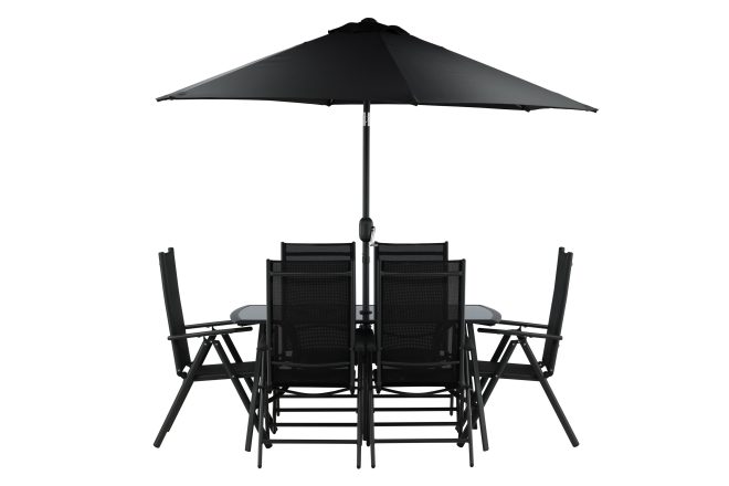 Brekki matgrupp utomhus 150cm + 6 matstolar utomhus - svart