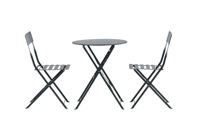 Marseille caféset rund Ø60 cm + 2 matstolar utomhus - mörkgrå