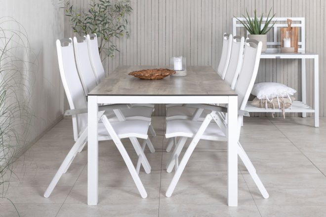Llama matgrupp utomhus 205cm + 6 albany positionsstolar - vit/grå