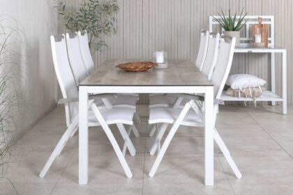 Llama matgrupp utomhus 205cm + 6 albany positionsstolar - vit/grå