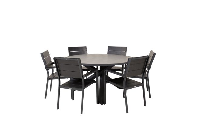 Parma matgrupp utomhus rund Ø140cm + 6 levels stolar - svart/grå
