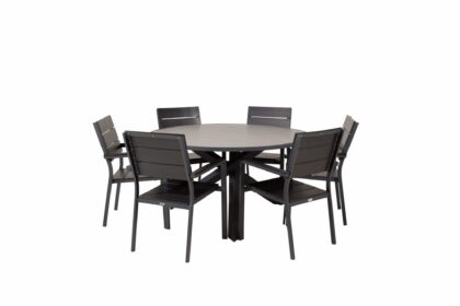 Parma matgrupp utomhus rund Ø140cm + 6 levels stolar - svart/grå