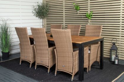 Bois matgrupp utomhus 200cm + 6 padova reclinerstolar - antracit