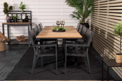 Mexico förlängningsbar matgrupp utomhus 160cm + 8 levels matstolar - svart