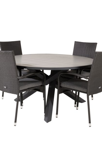 Parma matgrupp utomhus rund Ø140cm + 4 anna karmstolar - svart/grå