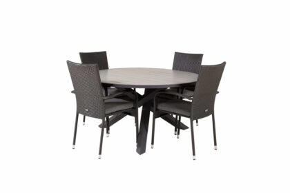 Parma matgrupp utomhus rund Ø140cm + 4 anna karmstolar - svart/grå