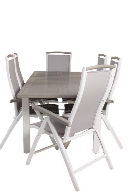 Albany förlängningsbar matgrupp utomhus 152-210cm + 6 stolar - grå/vit