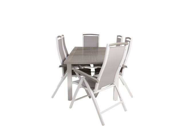 Albany förlängningsbar matgrupp utomhus 152-210cm + 6 stolar - grå/vit