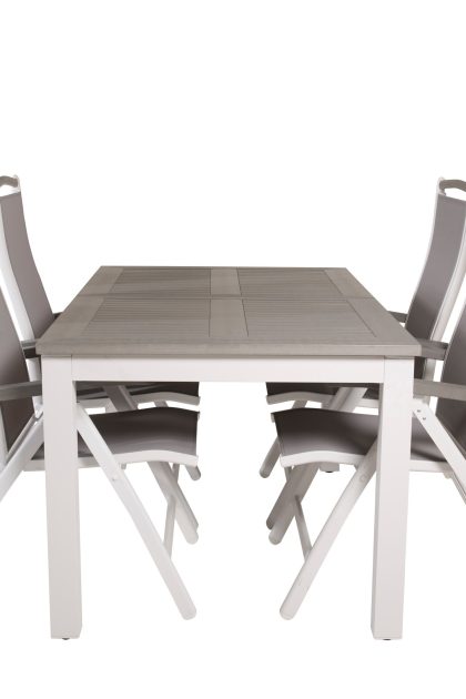 Albany förlängningsbar matgrupp utomhus 152-210cm + 4 stolar - grå/vit