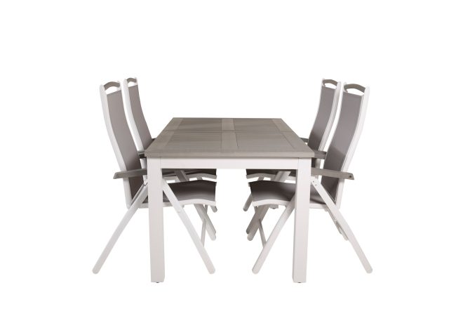Albany förlängningsbar matgrupp utomhus 152-210cm + 4 stolar - grå/vit