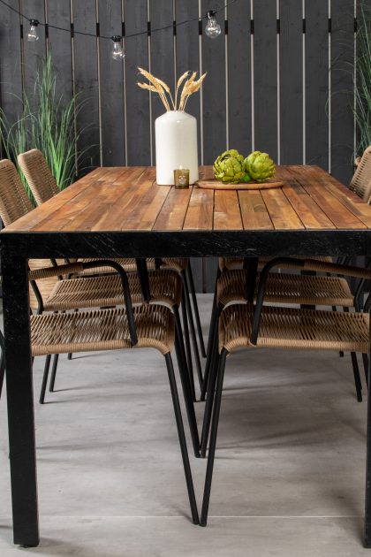 Bois matgrupp utomhus 200cm + 6 lindos karmstolar - svart