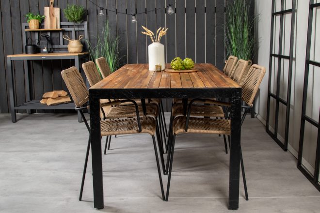 Bois matgrupp utomhus 200cm + 6 lindos karmstolar - svart
