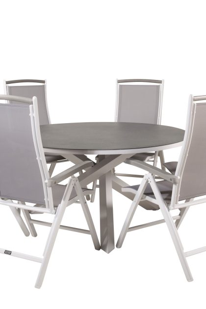 Copacabana matgrupp rund Ø140cm + 6 albany positionsstolar - grå/vit