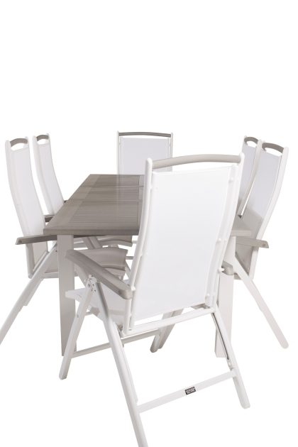 Albany förlängningsbar matgrupp utomhus 152-210cm + 6 stolar - grå/vit