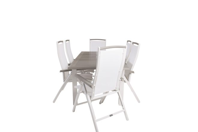 Albany förlängningsbar matgrupp utomhus 152-210cm + 6 stolar - grå/vit