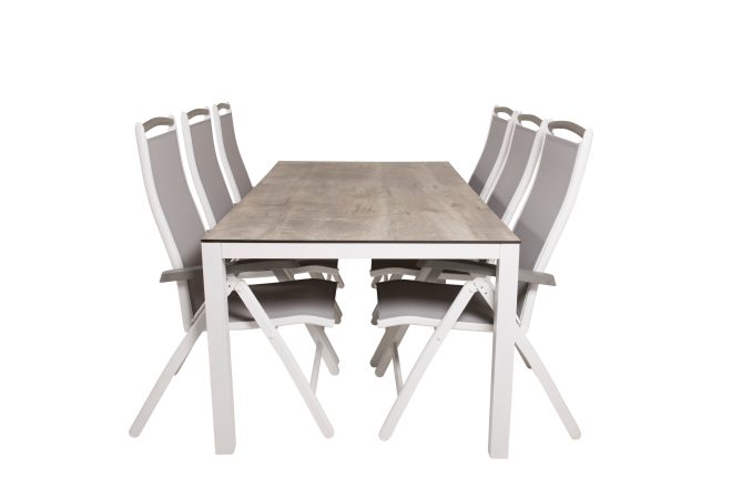 Llama matgrupp utomhus 205cm + 6 albany positionsstolar - vit/grå