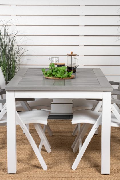 Albany förlängningsbar matgrupp utomhus 152-210cm + 4 stolar - grå/vit