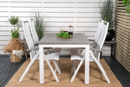 Albany förlängningsbar matgrupp utomhus 152-210cm + 4 stolar - grå/vit
