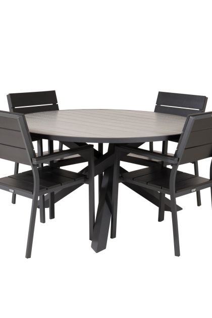 Parma matgrupp utomhus rund Ø140cm + 4 levels stolar - svart/grå