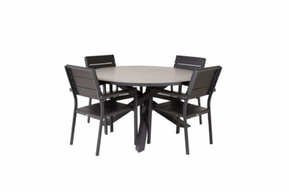 Parma matgrupp utomhus rund Ø140cm + 4 levels stolar - svart/grå